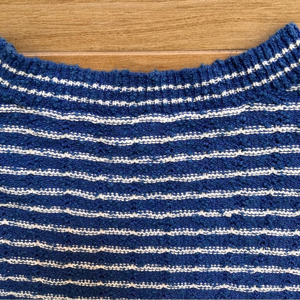 Margaret O’Leary Blue & White Striped Textured Knit Sweater XS Cropped - Picture 9 of 9